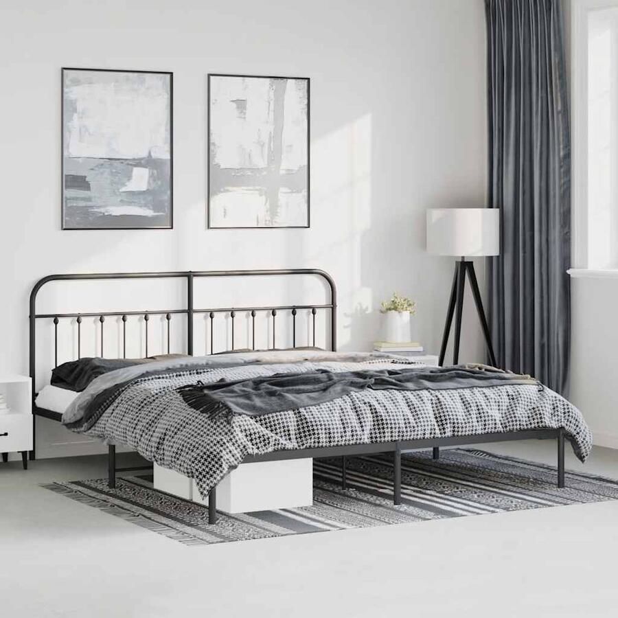 VidaXL Bedframe Metaal Zwart 193x203 cm Klassieke Bed Frame Tweepersoons Bed Metalen Bedframe Zwarte Bedframe Hoofd Bord Boxspring Bed Slaapcomfort - Foto 2