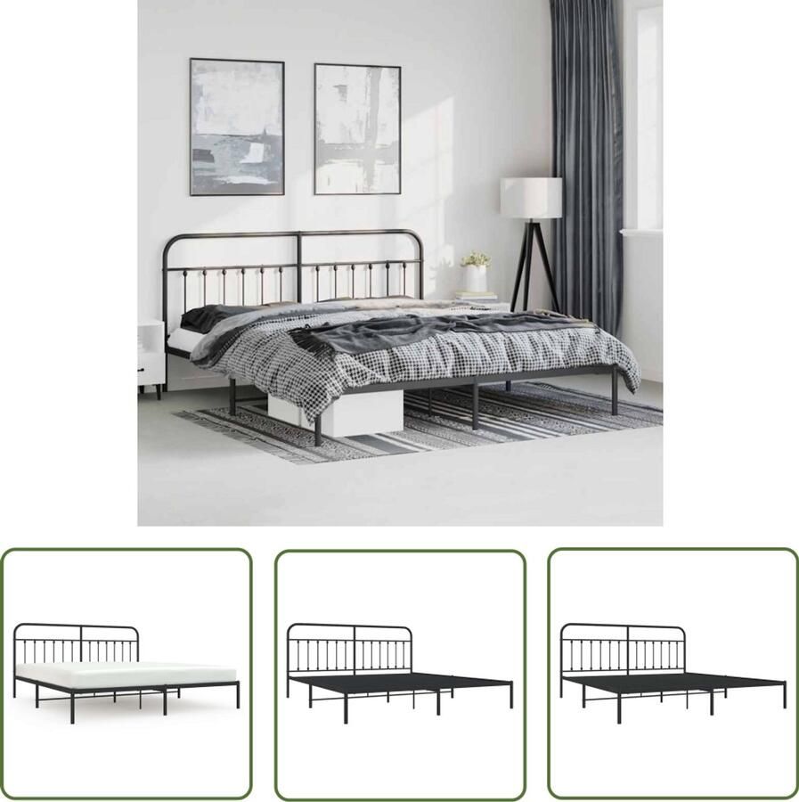 VidaXL Bedframe Metaal Zwart 193x203 cm Klassieke Bed Frame Tweepersoons Bed Metalen Bedframe Zwarte Bedframe Hoofd Bord Boxspring Bed Slaapcomfort