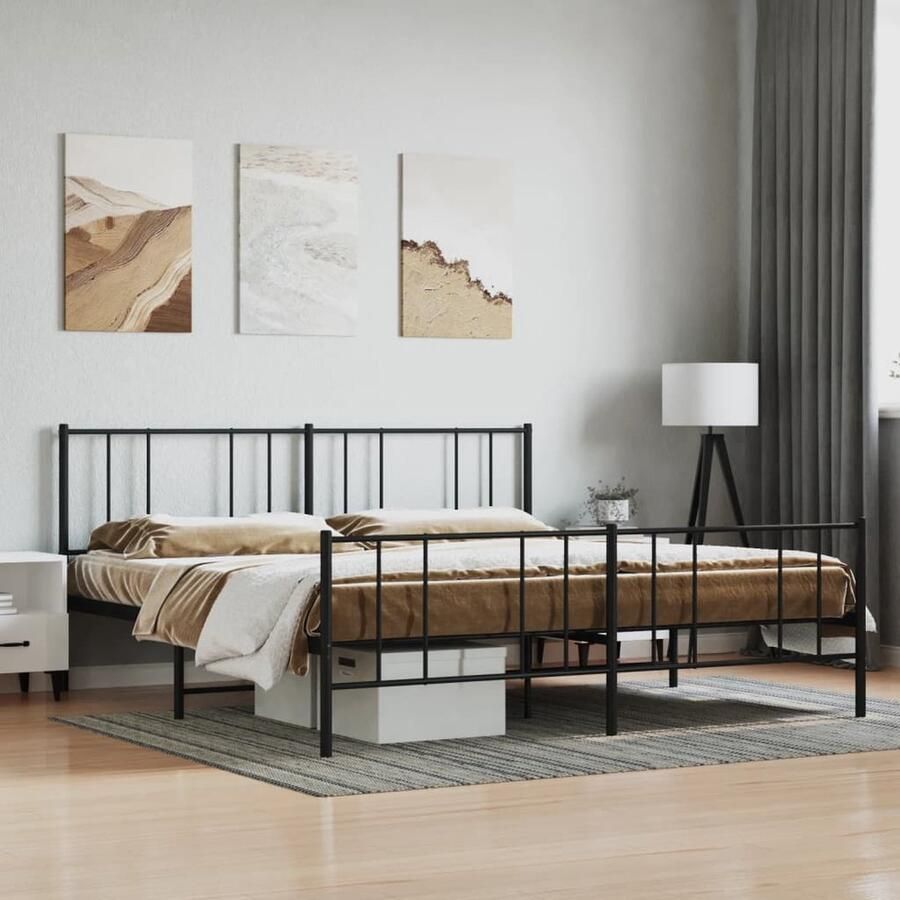 VidaXL Bedframe Metaal Zwart 193x203 cm Metalen Bed Frame Klassiek Bed Tweepersoons Bed Zwarte Bed Staal Bed Frame Boxspring Bed - Foto 2