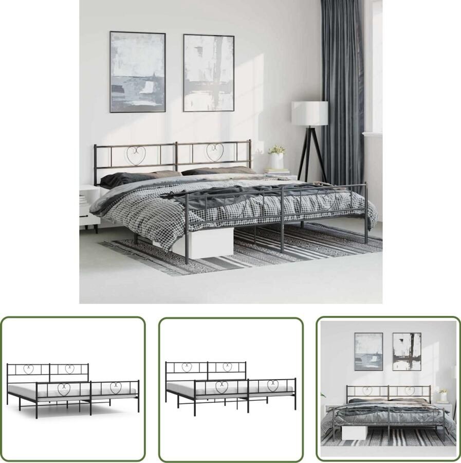 VidaXL Bedframe Metaal Zwart 193x203 cm Robuust Bed Frame Klassiek Bed Metalen Bedframe Zwarte Bed Tweepersoons Bed Slaapcomfort