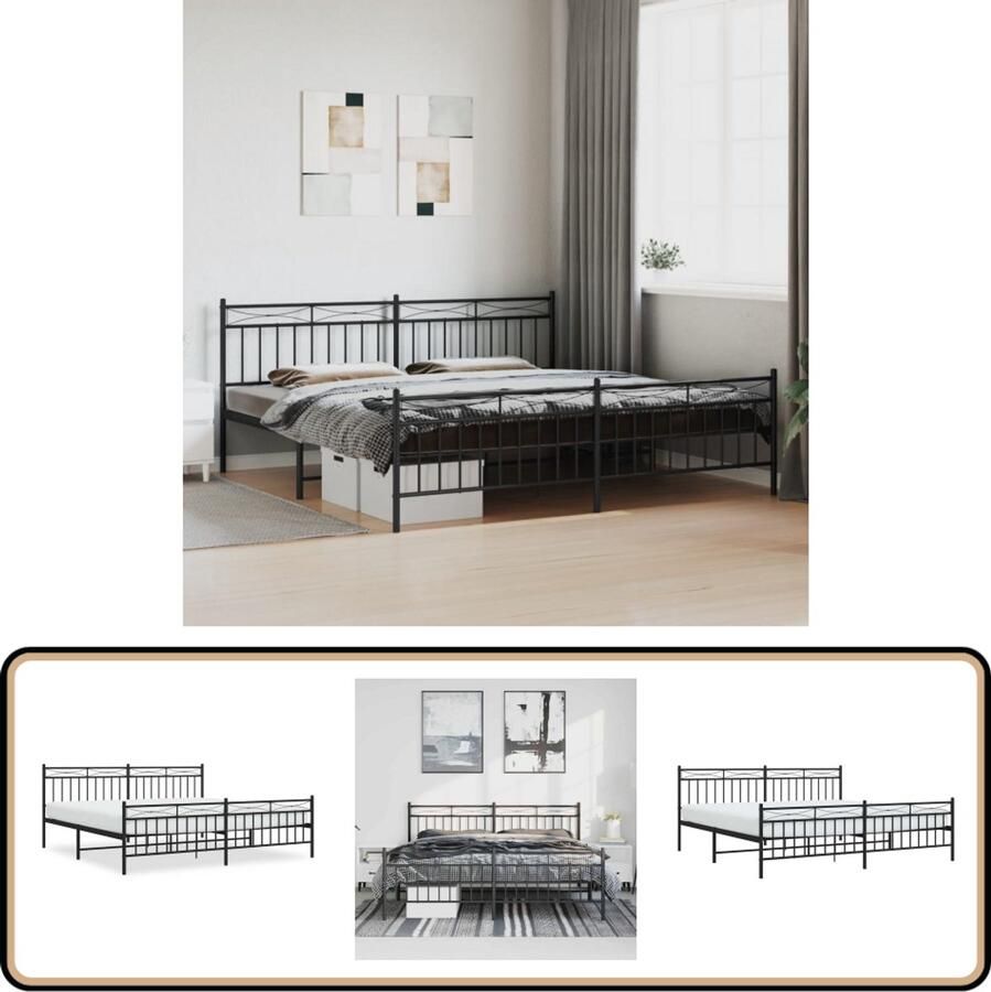 VidaXL Bedframe Metaal Zwart 193x203 cm Robuust Bed Frame Klassiek Bed Metalen Bedframe Zwarte Bedpost Tweepersoons Bed Boxspring Bed Opbergruimte Bed