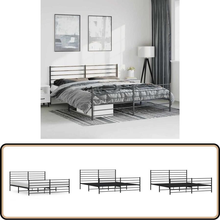 VidaXL Bedframe Metaal Zwart 193x203 cm Robuust Bed Frame Klassiek Bed Metalen Bedframe Zwarte Bed Staal Bedframe