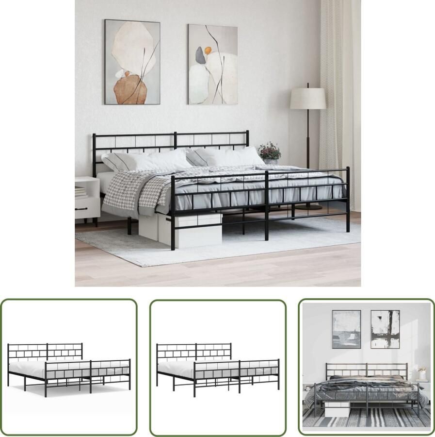 VidaXL Bedframe Metaal Zwart 193x203 cm Robuust Bed Frame Metalen Bed Staal Bedframe Boxspring Bed Tweepersoons Bed Groot Bed Modern Bed Minimalistisch Bed Zwart Bed Met Opbergruimte