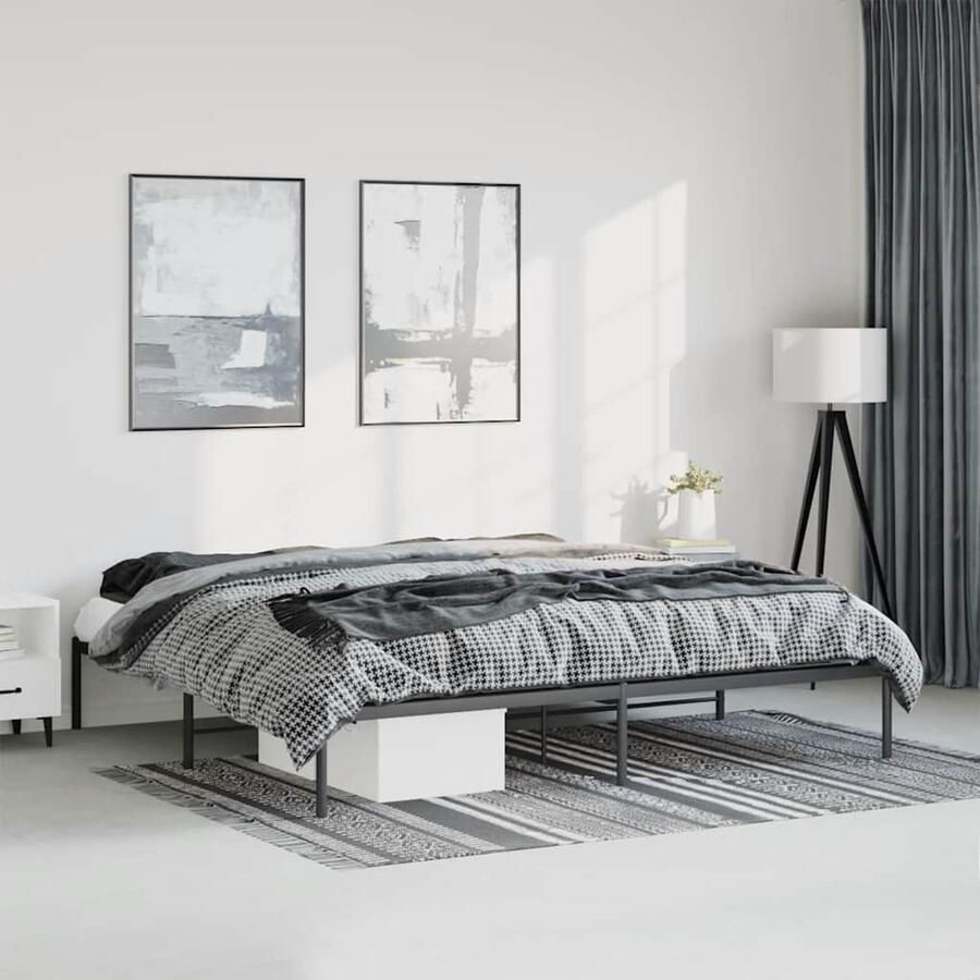 VidaXL Bedframe Metaal Zwart 193x203 cm Robuust Bed Frame Metalen Bedframe Tweepersoons Bed Zwarte Bed Staal Bedframe Elegante Bed Klassiek Bed - Foto 2