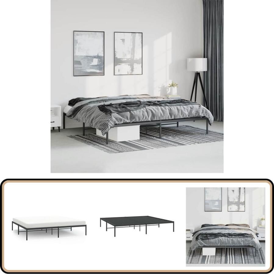 VidaXL Bedframe Metaal Zwart 193x203 cm Robuust Bed Frame Metalen Bedframe Tweepersoons Bed Zwarte Bed Staal Bedframe Elegante Bed Klassiek Bed