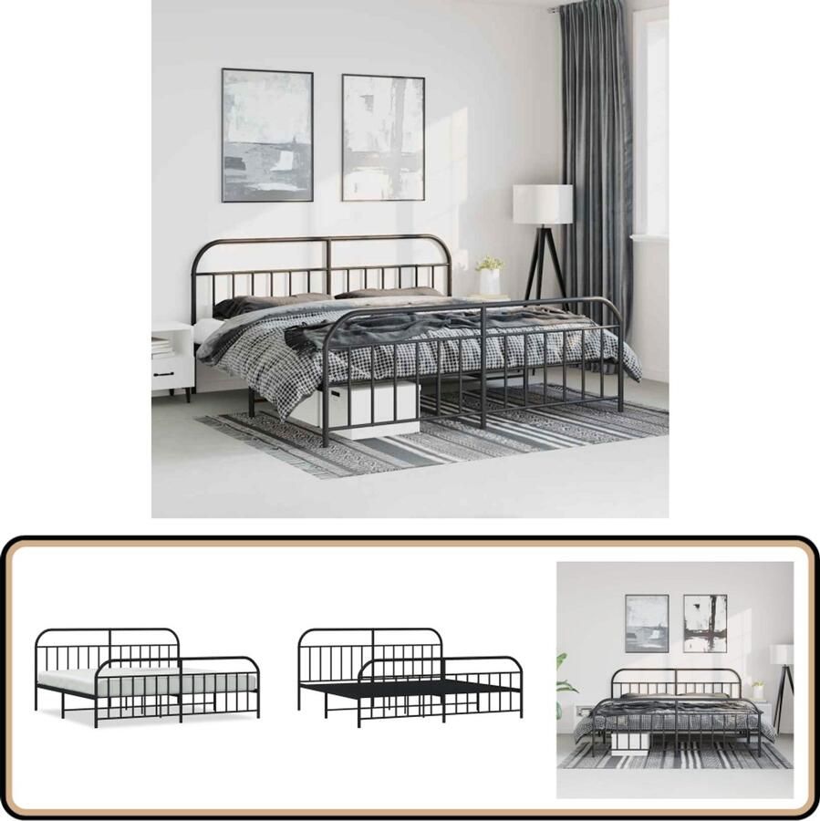 VidaXL Bedframe Metaal Zwart 193x203 cm Robuust Bed Frame Metalen Bedframe Zwarte Bedframe Tweepersoons Bed Boxspring Bed Met Opbergruimte Modern Bed Minimalistisch Bed Elegante Bed