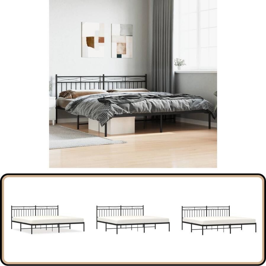 VidaXL Bedframe Metaal Zwart 193x203 cm Robuust Bedframe Klassiek Bed Zwart Bedframe Metalen Bedframe Staal Bedframe Boxspring Bed Tweepersoons Bed