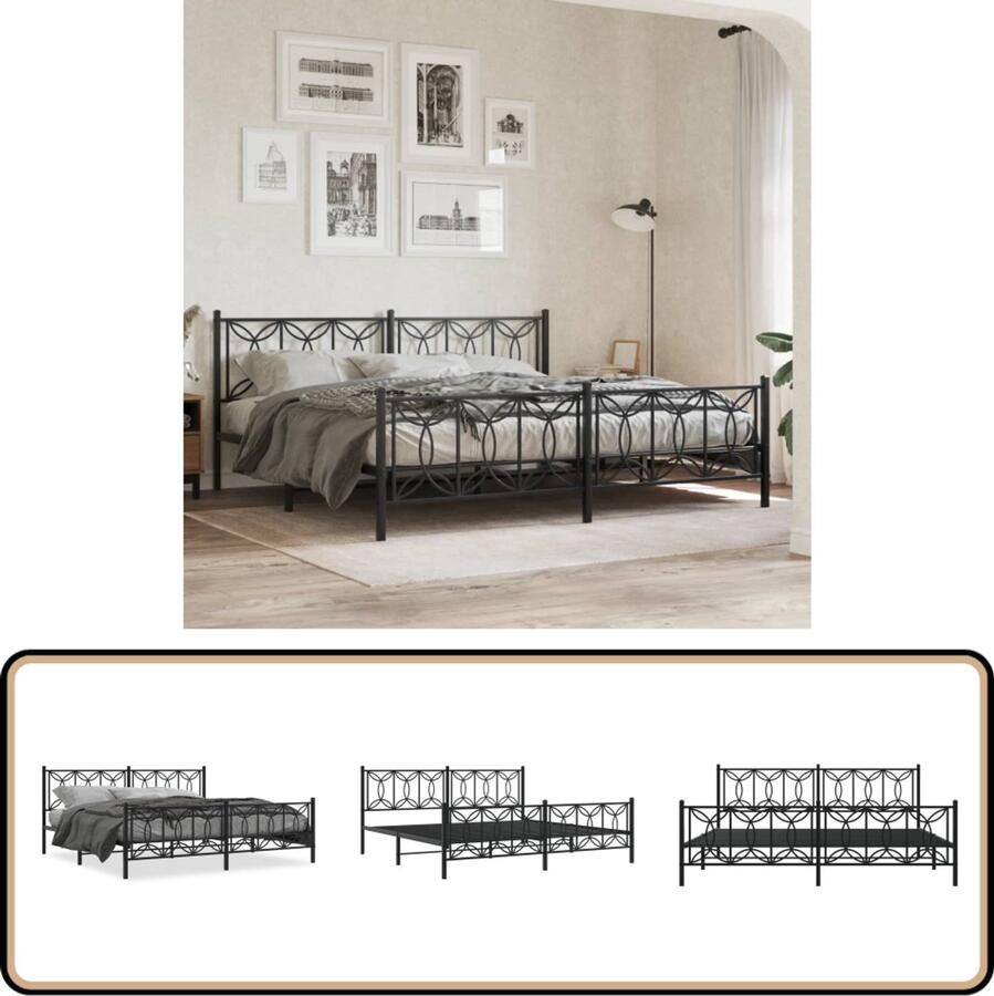 VidaXL Bedframe Metaal Zwart 193x203 cm Robuust Bedframe Staal Bedframe Zwart Bedframe King Size Bedframe Boxspring Bedframe