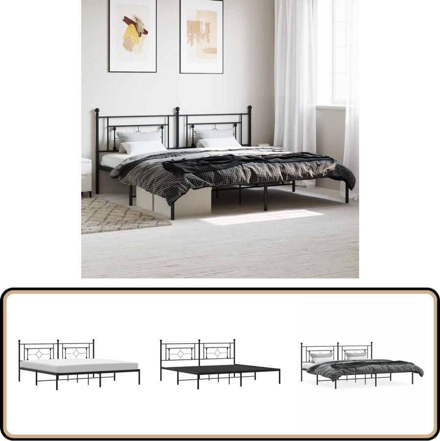 VidaXL Bedframe Metaal Zwart 193x203 cm Staal Frame Tweepersoons Bed Boxspring Bed Zwarte Bedbank Hoofdbord Bed Modern Bed Minimalistisch Bed Stabiel Bed Luxe Bed