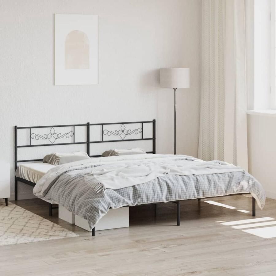 VidaXL Bedframe Metaal Zwart 200x200 cm Bed Frame Houten Bed Tweepersoonsbed Boxspring Bed Slaapcomfort Modern Bed Minimalistisch Bed Industrieel Bed Zwart Bed - Foto 2