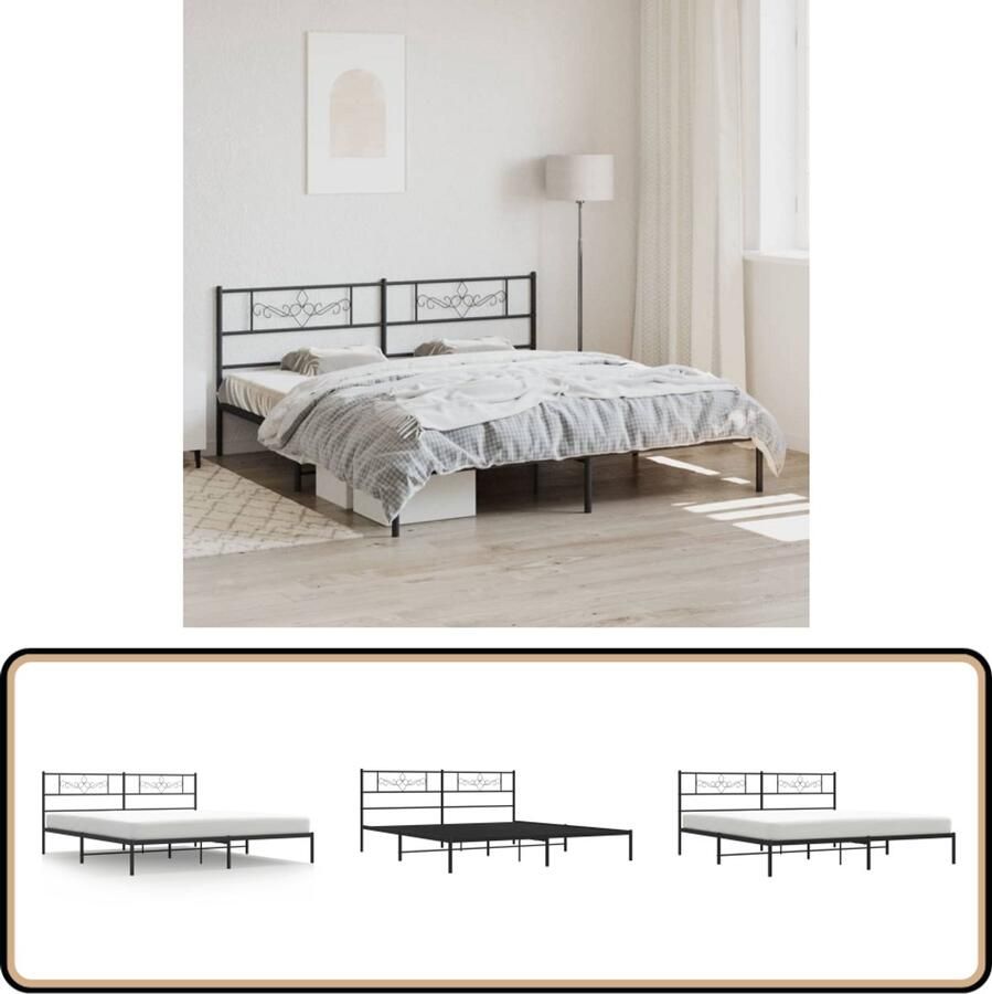 VidaXL Bedframe Metaal Zwart 200x200 cm Bed Frame Houten Bed Tweepersoonsbed Boxspring Bed Slaapcomfort Modern Bed Minimalistisch Bed Industrieel Bed Zwart Bed