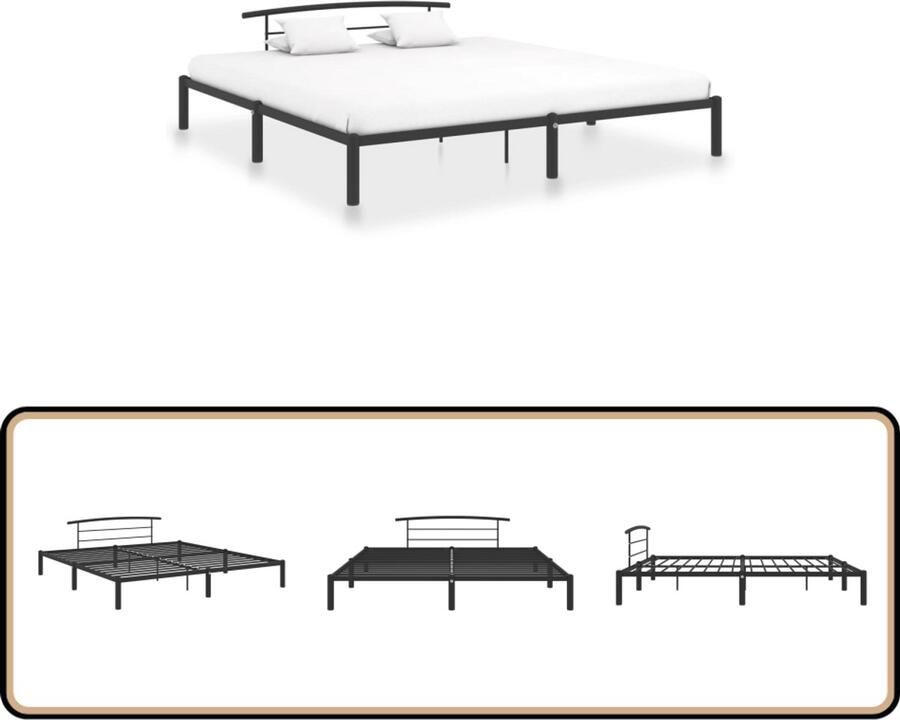 VidaXL Bedframe Metaal Zwart 200x200 cm Metalen Bed Frame Tweepersoons Bed Zwarte Bedframe Slaapkamer Meubels Design Bed Modern Bed Budget Bed Simpel Bed Gemakkelijk Te Monteren Bed