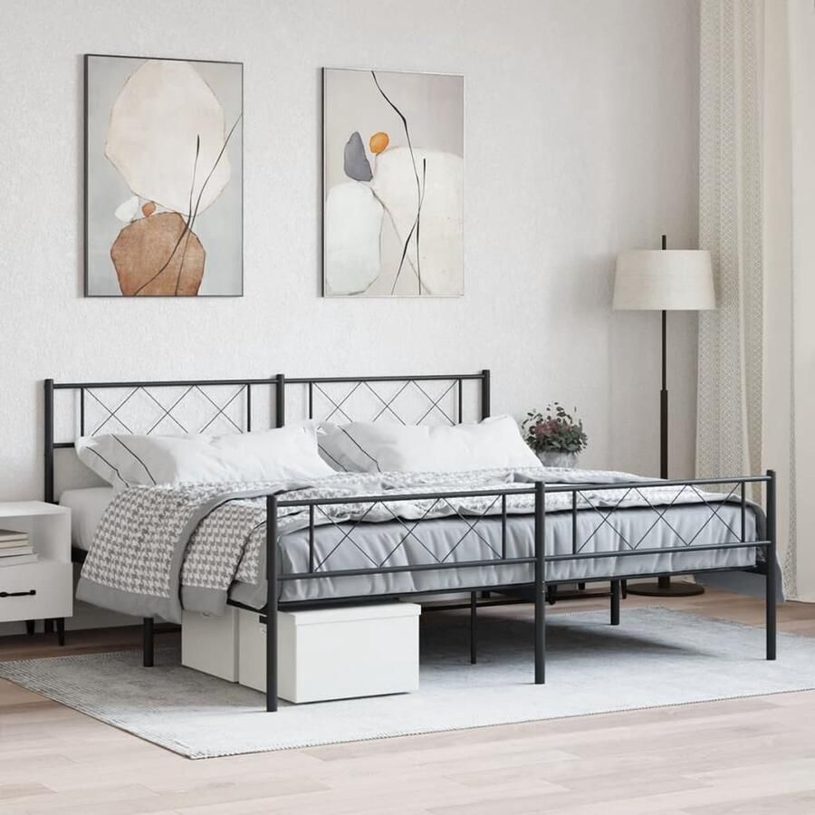 VidaXL Bedframe Metaal Zwart 200x200 cm Metalen Bedframe Klassiek Bed Boxspring Bed Staal Bedframe Dubbele Bed Groot Bed Zware Bedbodems - Foto 2