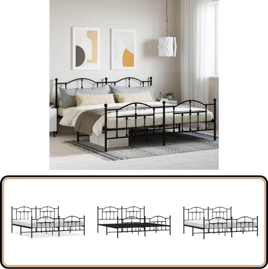VidaXL Bedframe Metaal Zwart 200x200 cm Robuust Bed Frame Klassiek Bed Metalen Bedframe Boxspring Frame Slaapcomfort Zwarte Bedframe Tweepersoons Bed Groot Bed Ruime Slaap