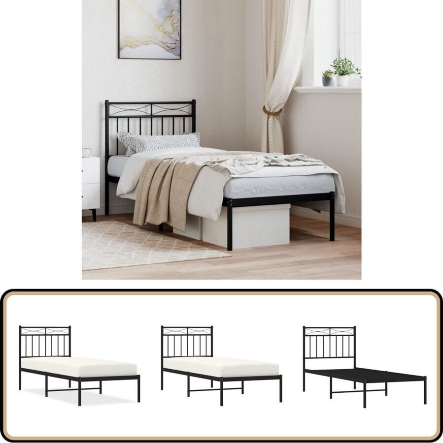 VidaXL Bedframe Metaal Zwart 75x190 cm Metalen Bed Frame Enkel Bed Zwart Bed Frame Classic Boxspring Bed Staal Bed Frame Compact Bed Frame