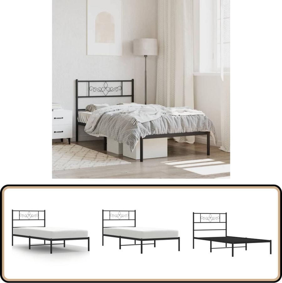 VidaXL Bedframe Metaal Zwart 75x190 cm Metalen Bedframe Klassiek Bed Zwart Bedframe Staal Bedframe Boxspring Bed Tweepersoons Bed Compact Bed Budget Bed