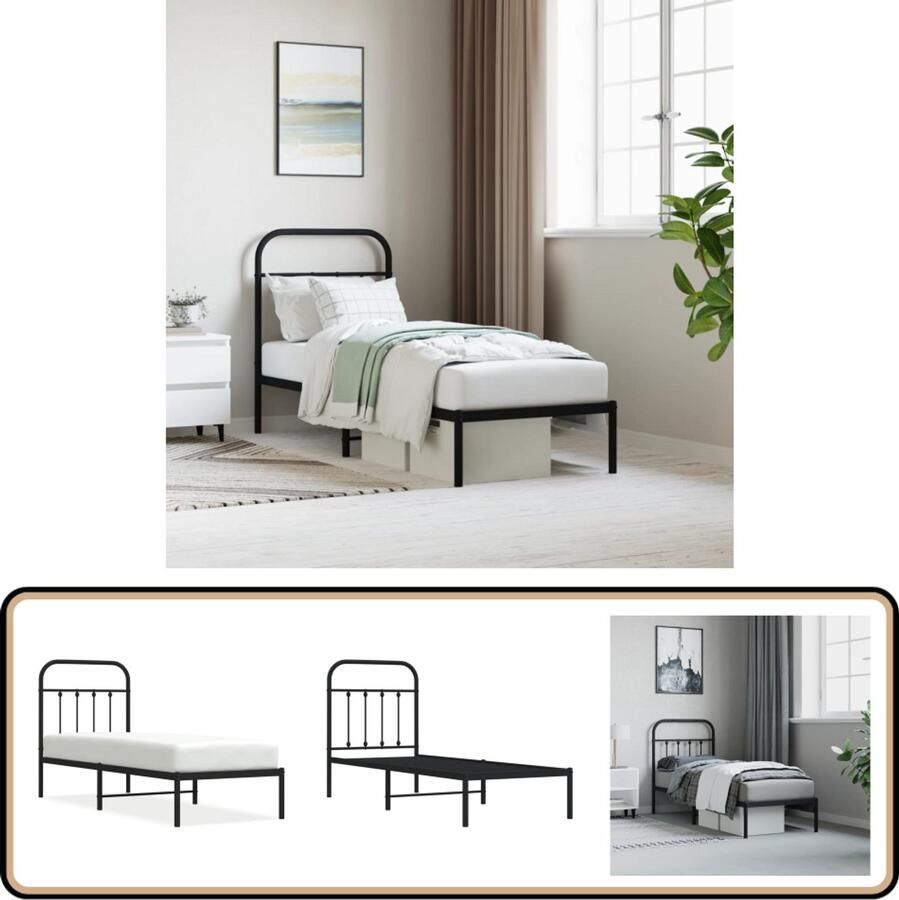 VidaXL Bedframe Metaal Zwart 75x190 cm Robuust Bed Frame Klassiek Bed Metalen Bedframe Zwarte Bedframe Staal Bedframe