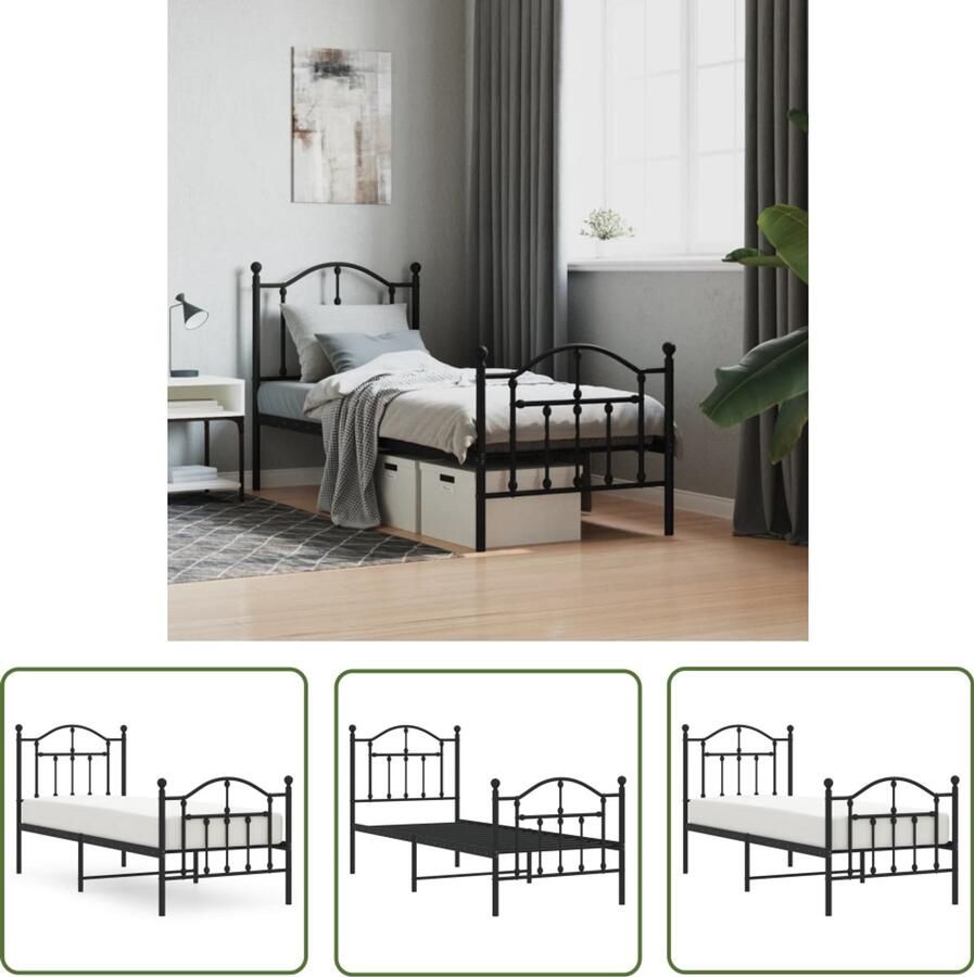 VidaXL Bedframe Metaal Zwart 75x190 cm Robuust Bed Frame Metalen Bedframe Staal Bedframe Zwarte Bedframe Enkelpersoons Bed Tweepersoons Bed Boxspring Bed Met Lade