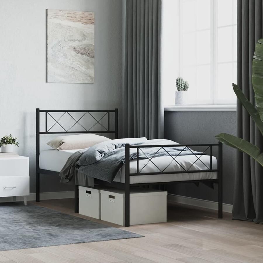 VidaXL Bedframe Metaal Zwart 75x190 cm Robuust Bedframe Klassiek Bed Metalen Bed Zwarte Bed Slaapcomfort Boxspring Bed Hoofdbord Voetenbord - Foto 2