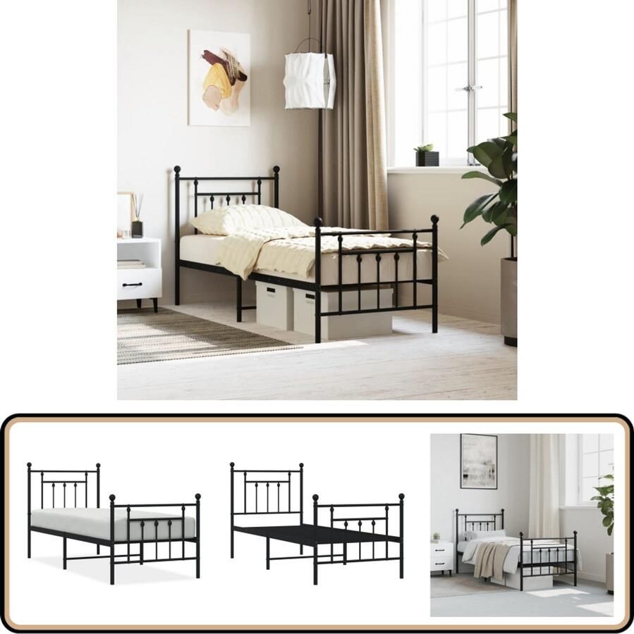 VidaXL Bedframe Metaal Zwart 75x190 cm Robuust Bedframe Metalen Bedframe Staal Bedframe Boxspring Frame Tweepersoons Bed King Size Bed Slaapcomfort Modern Bed Minimalistisch Bed Zwart Bed Budget Friendly Bed