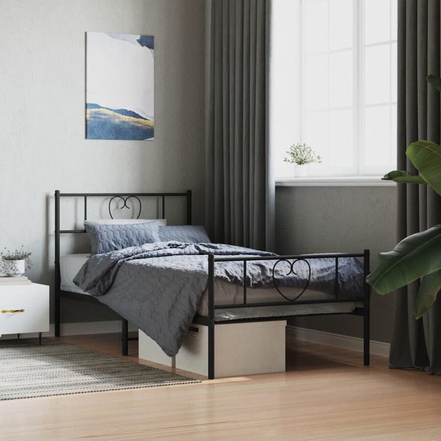 VidaXL Bedframe metaal zwart 107x203 cm Klassieke Bedframe Metalen Bedframe Zwart Bedframe Robuust Bedframe Boxspring Frame Slaapcomfort Bedstede Tweepersoonsbed - Foto 2
