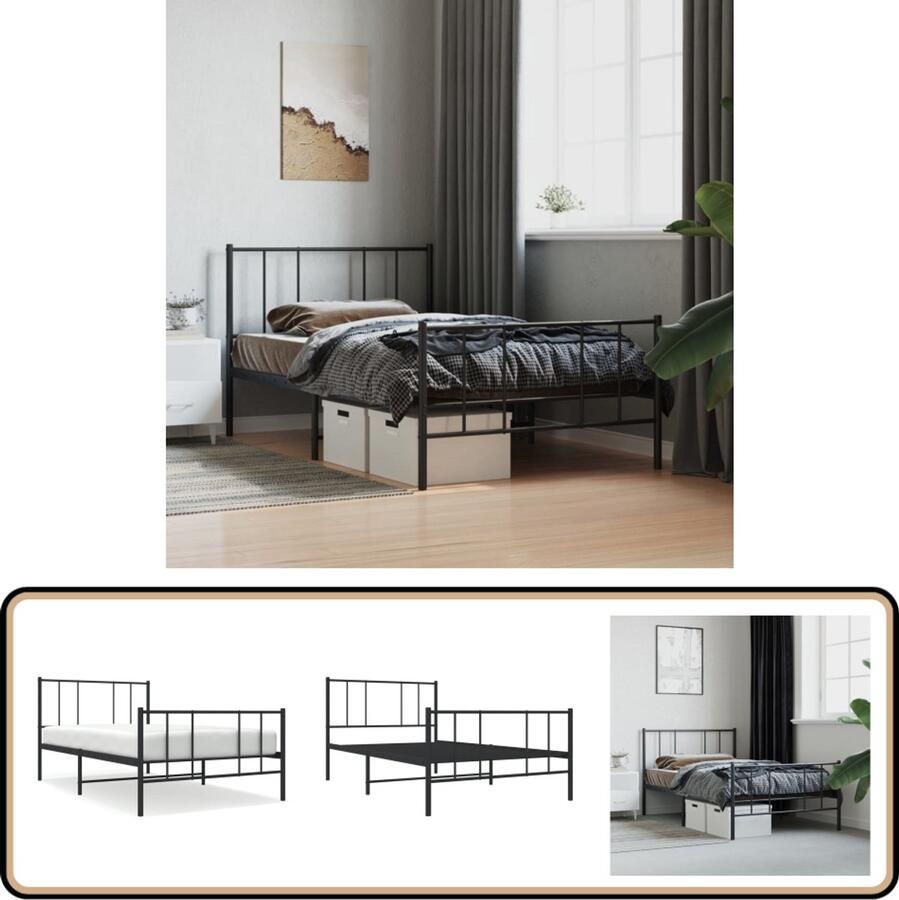 VidaXL Bedframe Metaal Zwart 90x190 cm King Size Bed Metal Bed Frame Black Bed Frame Double Bed Frame Box Spring Bed Bedroom Furniture