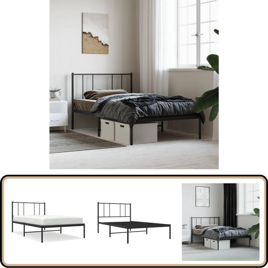 VidaXL Bedframe Metaal Zwart 90x190 cm Klassieke Bed Frame Metalen Bedframe Zwarte Bed Frame Eenpersoons Bed Frame Met Hoofdbord