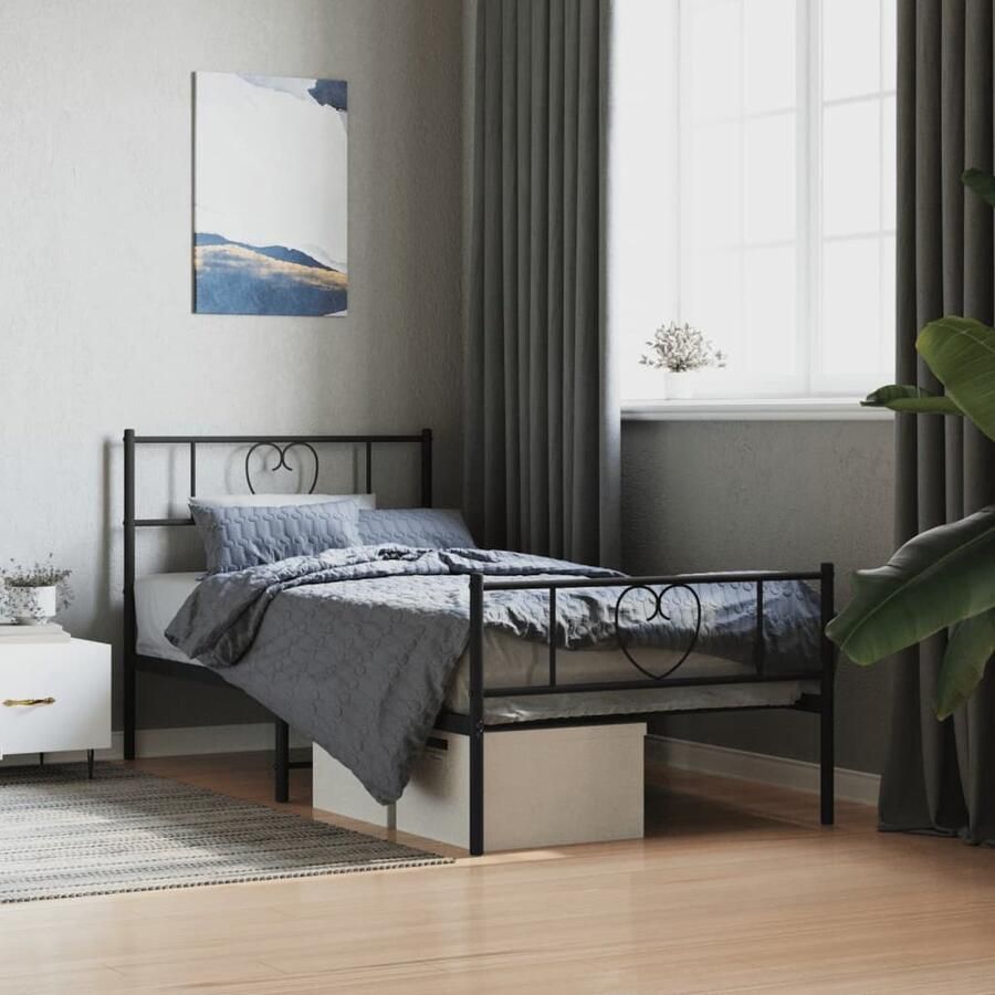 VidaXL Bedframe metaal zwart 90x190 cm Metalen Bedframe Bedstede Boxspring Slaapcomfort Staal Bedframe Tweepersoonsbed King Size Bed Enkelpersoonsbed - Foto 2