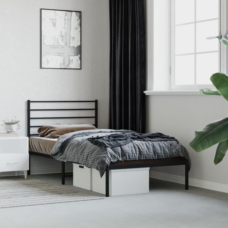 VidaXL Bedframe Metaal Zwart 90x190 cm Robuust Bed Frame Klassiek Bed Zwarte Bed Metalen Bed Frame Staal Bed Frame Tweepersoons Bed Één Persoons Bed - Foto 2