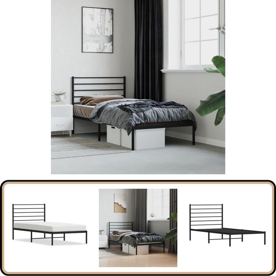 VidaXL Bedframe Metaal Zwart 90x190 cm Robuust Bed Frame Klassiek Bed Zwarte Bed Metalen Bed Frame Staal Bed Frame Tweepersoons Bed Één Persoons Bed
