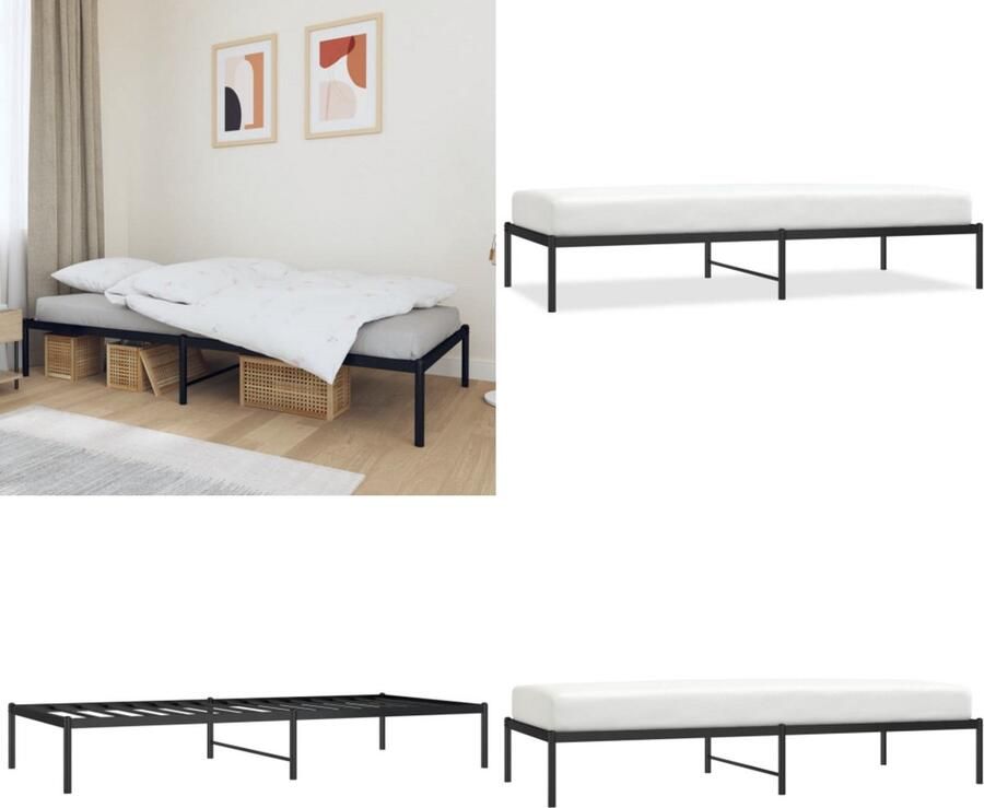 VidaXL Bedframe metaal zwart 90x200 cm Bedframe Bedframes Eenpersoonsbed Bed