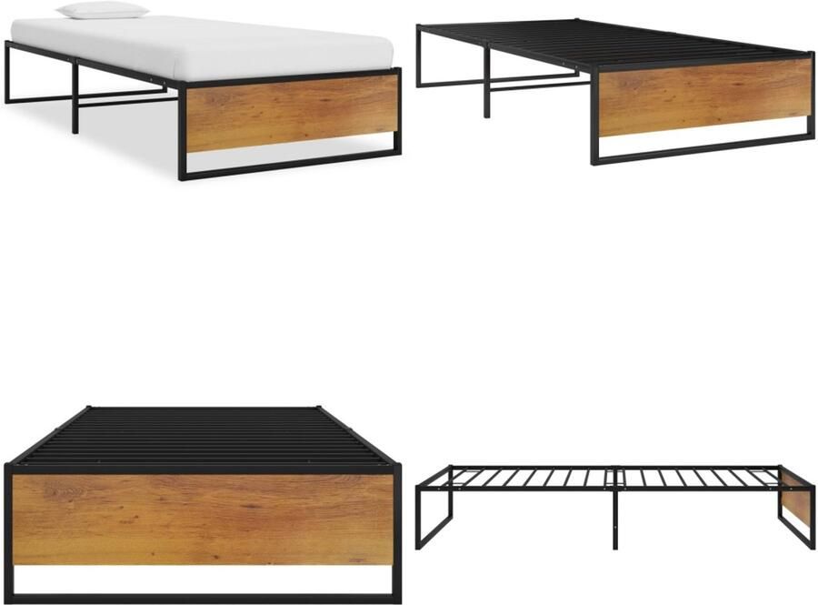 VidaXL Bedframe metaal zwart 90x200 cm Bedframe Bedframes Eenpersoonsbed Eenpersoonsbedden