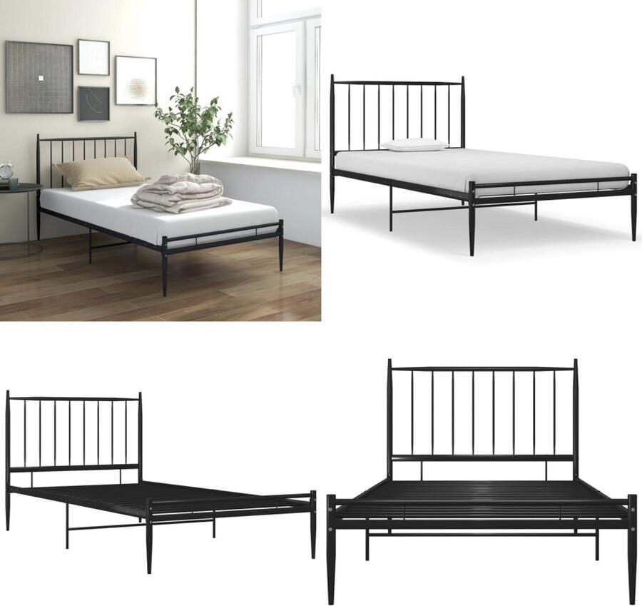 VidaXL Bedframe metaal zwart 90x200 cm Bedframe Bedframes Eenpersoonsbed Eenpersoonsbedden