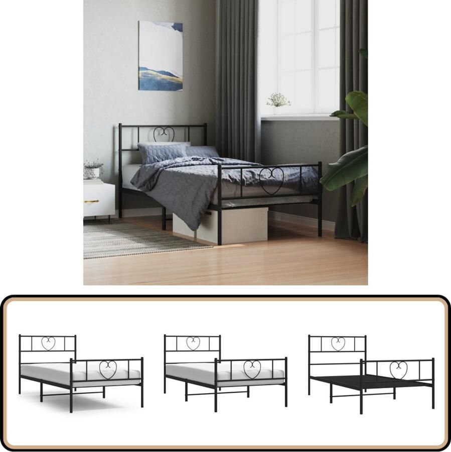 VidaXL Bedframe Metaal Zwart 90x200 cm Klassieke Bed Frame Metalen Bedframe Zwarte Bedframe Eenpersoons Bed Boxspring Bed