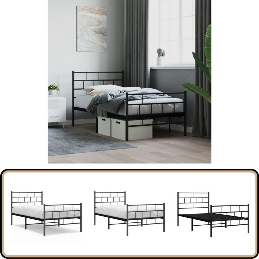 VidaXL Bedframe Metaal Zwart 75x190 cm Metalen Bed Frame Klassiek Bed Zwarte Bedbank Staal Bed Enkelpersoonsbed Boxspring Bed