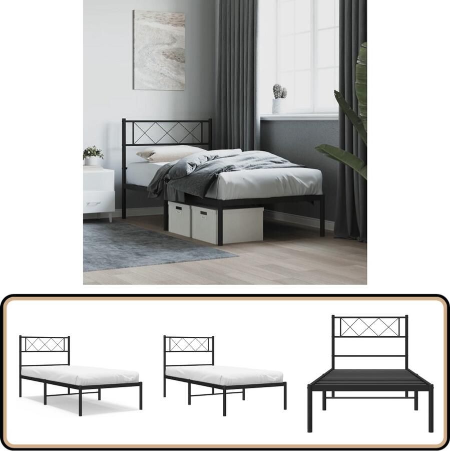 VidaXL Bedframe Metaal Zwart 90x200 cm Metalen Bed Frame Klassiek Bed Zwart Bed 90x200 Boxspring Bed Staal Bedframe Tweepersoons Bed