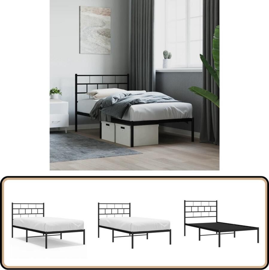 VidaXL Bedframe Metaal Zwart 90x200 cm Metalen Bed Frame Klassiek Bed Zwarte Bed Enkel Bed Staal Bedframe