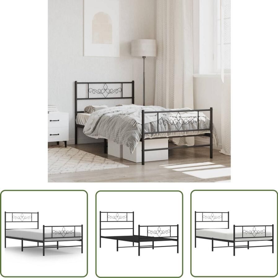 VidaXL Bedframe Metaal Zwart 90x200 cm Metalen Bed Frame Klassiek Bed Zwarte Bed Staal Bedframe Boxspring Bed Eenpersoons Bed Slaapcomfort