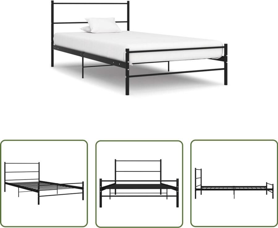 VidaXL Bedframe Metaal Zwart 90x200 cm Metalen Bed Frame Slaapkamer Decoreren Enkelpersoonsbed Zwarte Bedframe Design Bedframe Luxe Bedframe Modern Bedframe Minimalistisch Bedframe Stevig Bedframe Comfort Bedframe