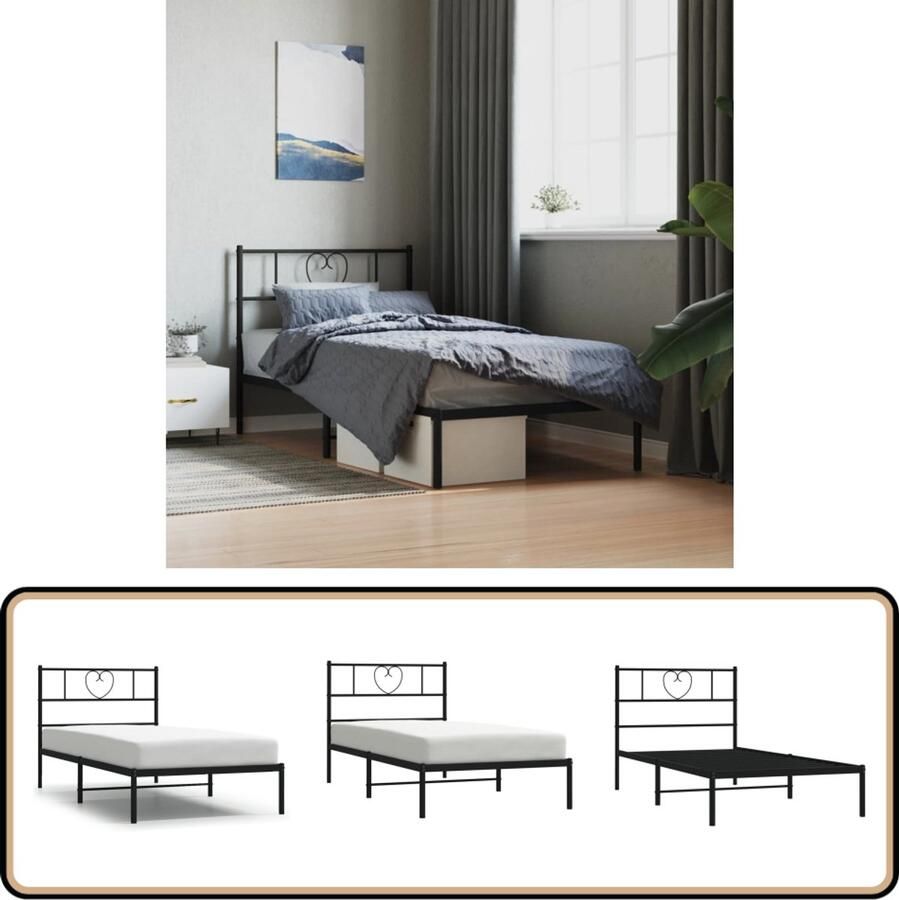 VidaXL Bedframe Metaal Zwart 90x200 cm Metalen Bed Frame Zwarte Bed Frame Klassiek Bed Frame Boxspring Frame Tweepersoons Bed Frame Bed Frame 90x200 Staal Bed Frame
