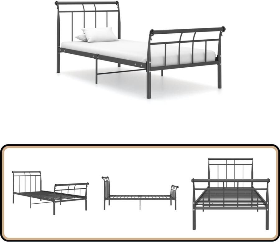 VidaXL Bedframe Metaal Zwart 90x200 cm Metalen Bed Frame Zwarte Bedpost Enkelpersoonsbed Stapelbare Bedden Boxspring Onderstel