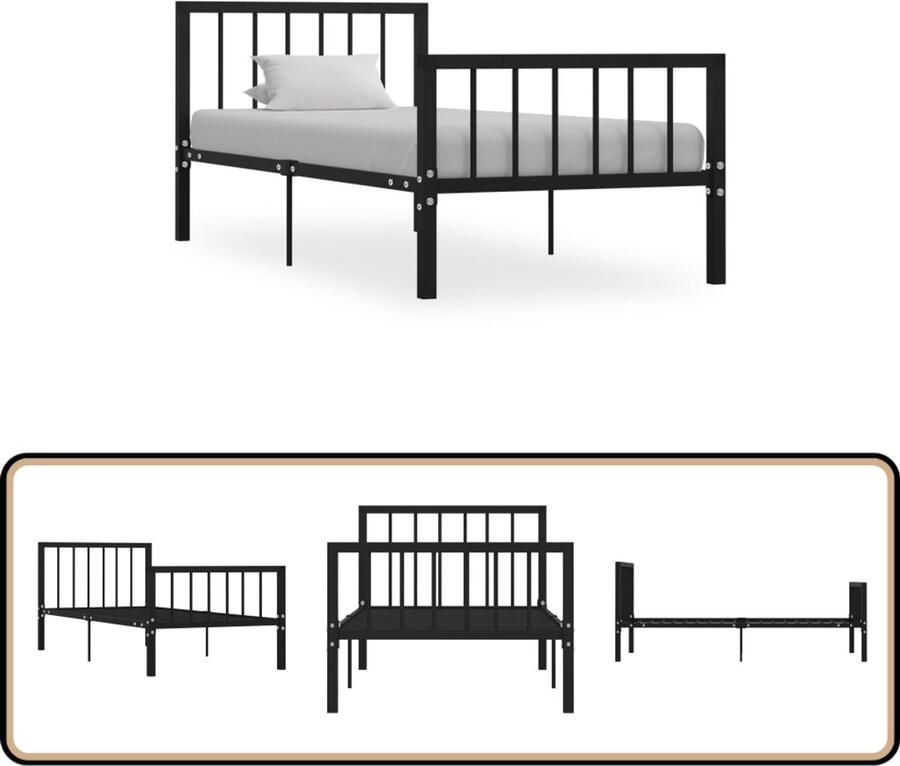 VidaXL Bedframe Metaal Zwart 90x200 cm Metalen Bed Frame Zwarte Bedpost Tweepersoons Bed Slaapkamer Meubels Boxspring Bed Stapelbare Bedbodems Hoofdeinde Bed Bedbank