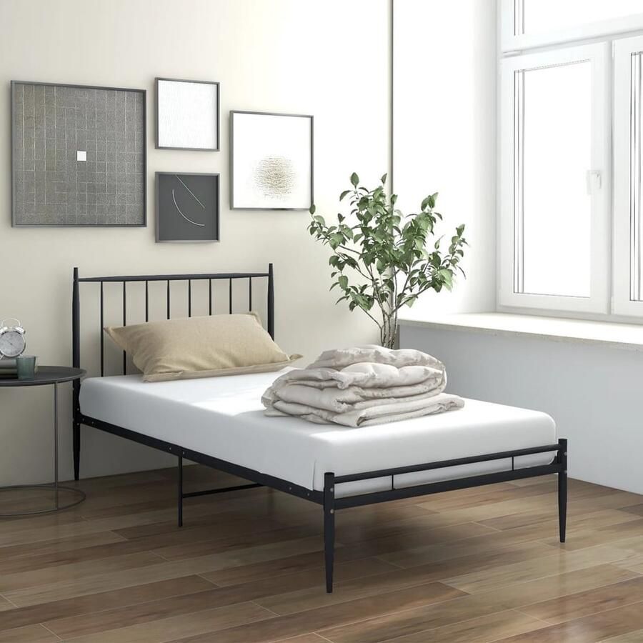VidaXL Bedframe Metaal Zwart 90x200 cm Metalen Bedframe Eenpersoonsbed Zwarte Bedframe Slaapcomfort Stapelbaar Bedframe Eenvoudig Te Monteren Design Bedframe Budgetvriendelijk Bedframe Luxe Bedframe - Foto 2