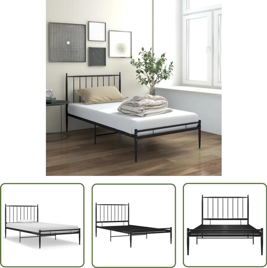 VidaXL Bedframe Metaal Zwart 90x200 cm Metalen Bedframe Eenpersoonsbed Zwarte Bedframe Slaapcomfort Stapelbaar Bedframe Eenvoudig Te Monteren Design Bedframe Budgetvriendelijk Bedframe Luxe Bedframe