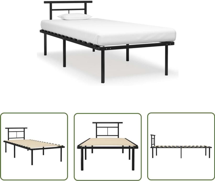 VidaXL Bedframe Metaal Zwart 90x200 cm Metalen Bedframe Slaapkamer Decoreren Enkelpersoonsbed Zwarte Bedstelling Stapelbare Bedbodems Boxspring Alternatief Compact Bed Modern Design Minimalistisch Bed Budgetvriendelijk Bed