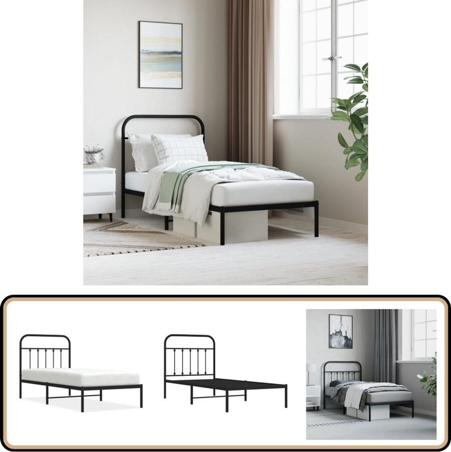VidaXL Bedframe Metaal Zwart 90x200 cm Robuust Bed Frame Klassiek Bedframe Metalen Bedframe Zwarte Bedframe Staal Bedframe Eenpersoons Bed Tweepersoons Bed