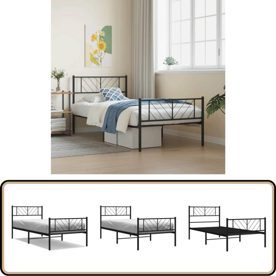 VidaXL Bedframe Metaal Zwart 90x200 cm Robuust Bed Frame Metalen Bed Zwarte Bed Enkelpersoons Bed Slaapcomfort Modern Bed Minimalistisch Bed Budgetvriendelijke Bed