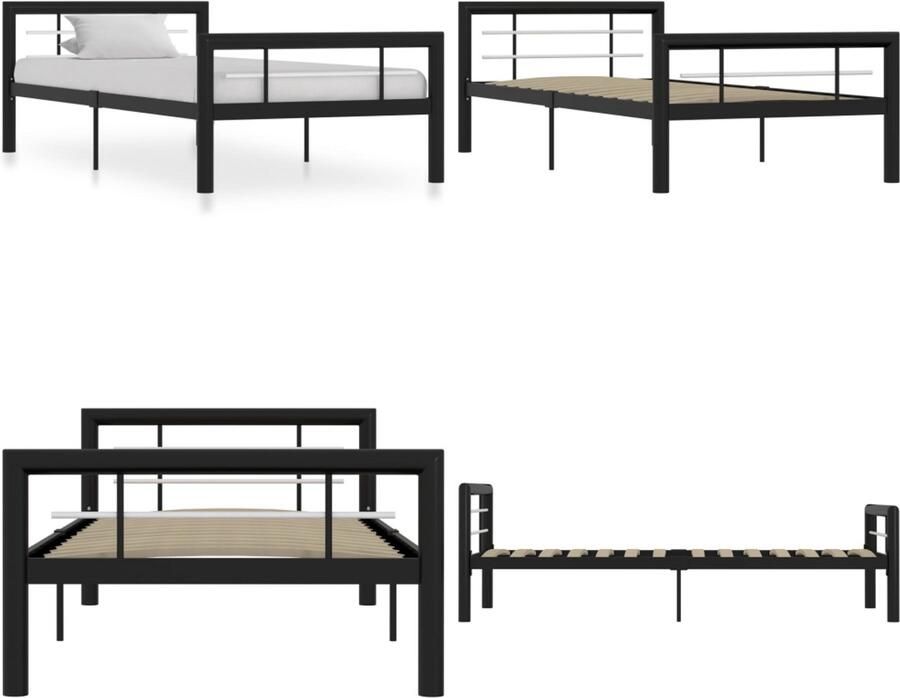 VidaXL Bedframe metaal zwart en wit 100x200 cm Bedframe Bedframes Bed Bedden