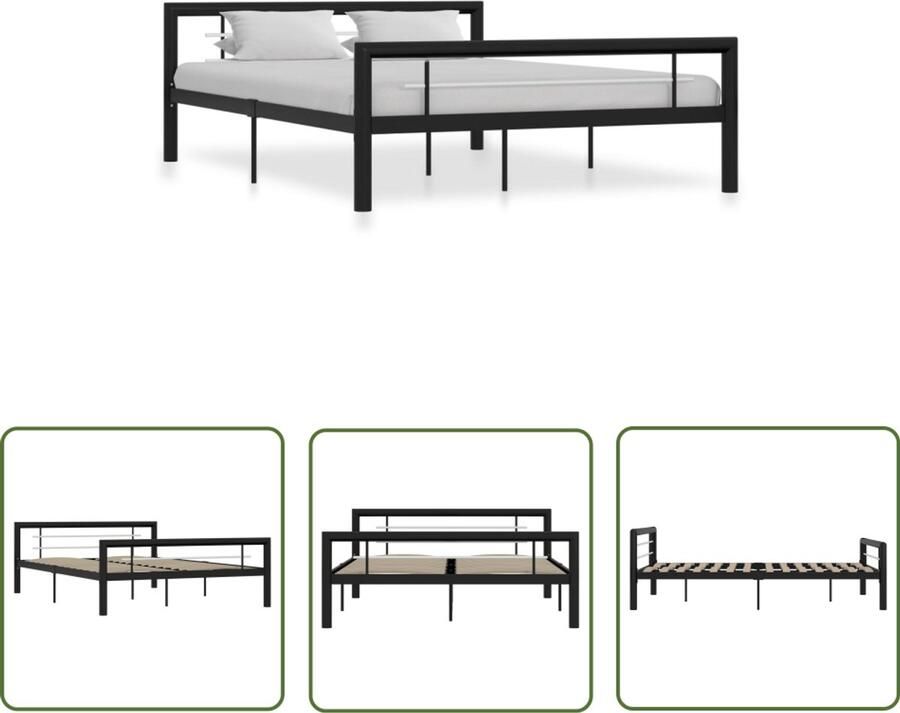 VidaXL Bedframe Metaal Zwart Wit 120x200 cm Metalen Bed Frame Tweepersoonsbed Bedframe Zwart Bedframe Wit Slaapkamer Meubels Boxspring Lattenbodem Design Bed Modern Bed Budget Bed