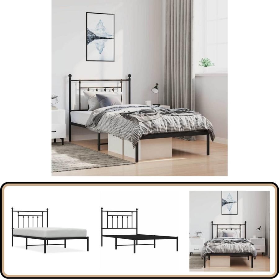 VidaXL Bedframe Metalen Bed 100x190 cm Zwart Robuust Bed Frame Klassiek Bedframe Metalen Bedframe Zwarte Bedframe Staal Bedframe